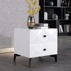 Modern Minimalist High-Gloss Veneer 2 Drawers Nightstand - Diamond Texture Bedside Table For Bedroom Lumendat