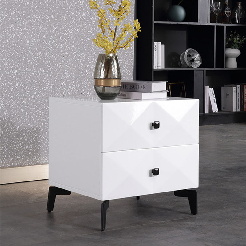 Modern Minimalist High-Gloss Veneer 2 Drawers Nightstand - Diamond Texture Bedside Table For Bedroom Lumendat