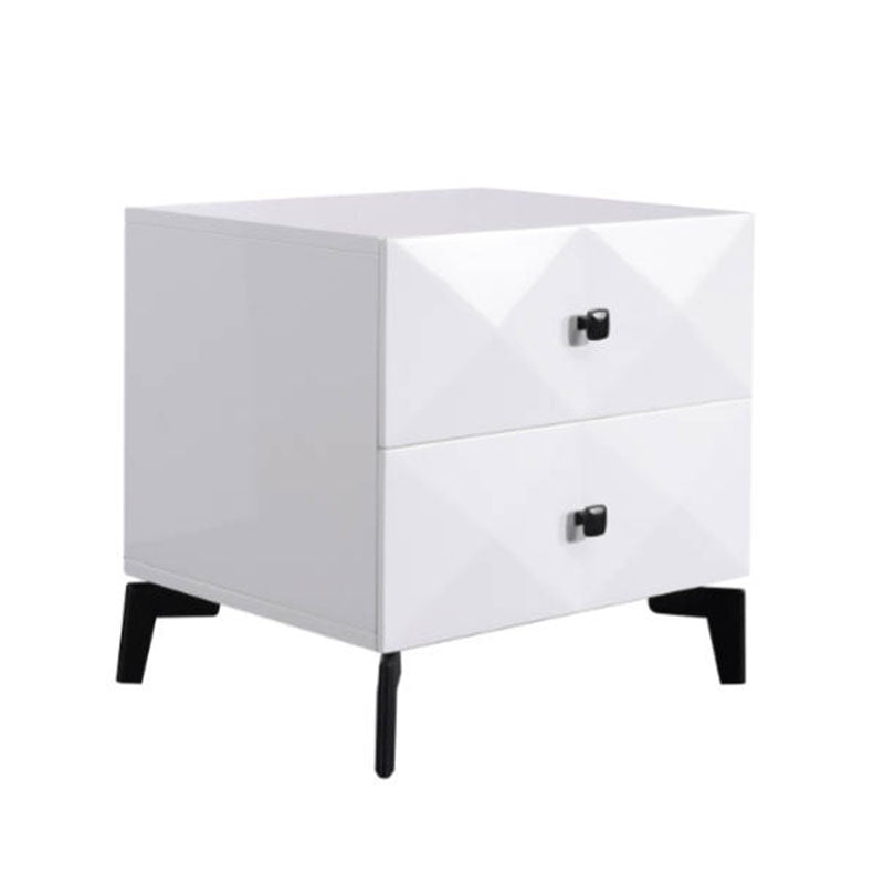 Modern Minimalist High-Gloss Veneer 2 Drawers Nightstand - Diamond Texture Bedside Table For Bedroom Lumendat