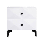 Modern Minimalist High-Gloss Veneer 2 Drawers Nightstand - Diamond Texture Bedside Table For Bedroom Lumendat