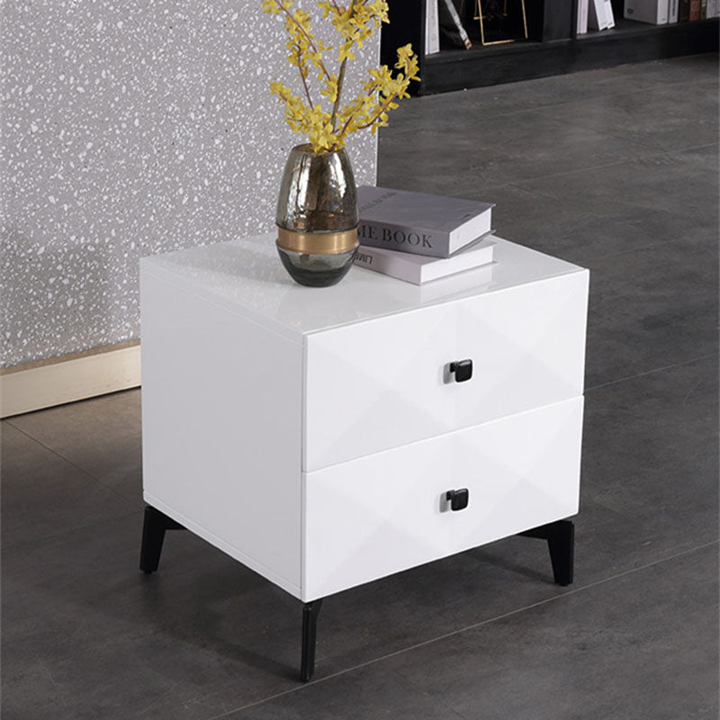 Modern Minimalist High-Gloss Veneer 2 Drawers Nightstand - Diamond Texture Bedside Table For Bedroom Lumendat
