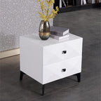 Modern Minimalist High-Gloss Veneer 2 Drawers Nightstand - Diamond Texture Bedside Table For Bedroom Lumendat