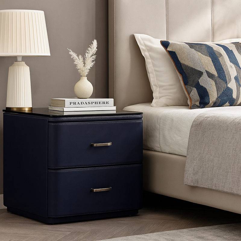 Traditional French Classic 2 Drawers Nightstand - Rounded Corners Bedside Table For Bedroom Lumendat