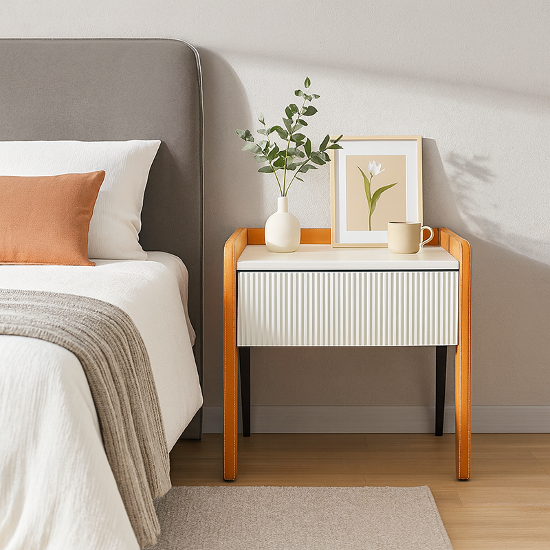 Traditional French Vertical Groove 1 Drawer Nightstand - Ribbed Square Bedside Table For Bedroom Lumendat