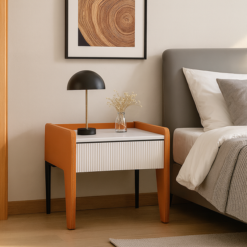 Traditional French Vertical Groove 1 Drawer Nightstand - Ribbed Square Bedside Table For Bedroom Lumendat