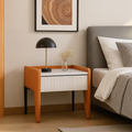 Traditional French Vertical Groove 1 Drawer Nightstand - Ribbed Square Bedside Table For Bedroom Lumendat