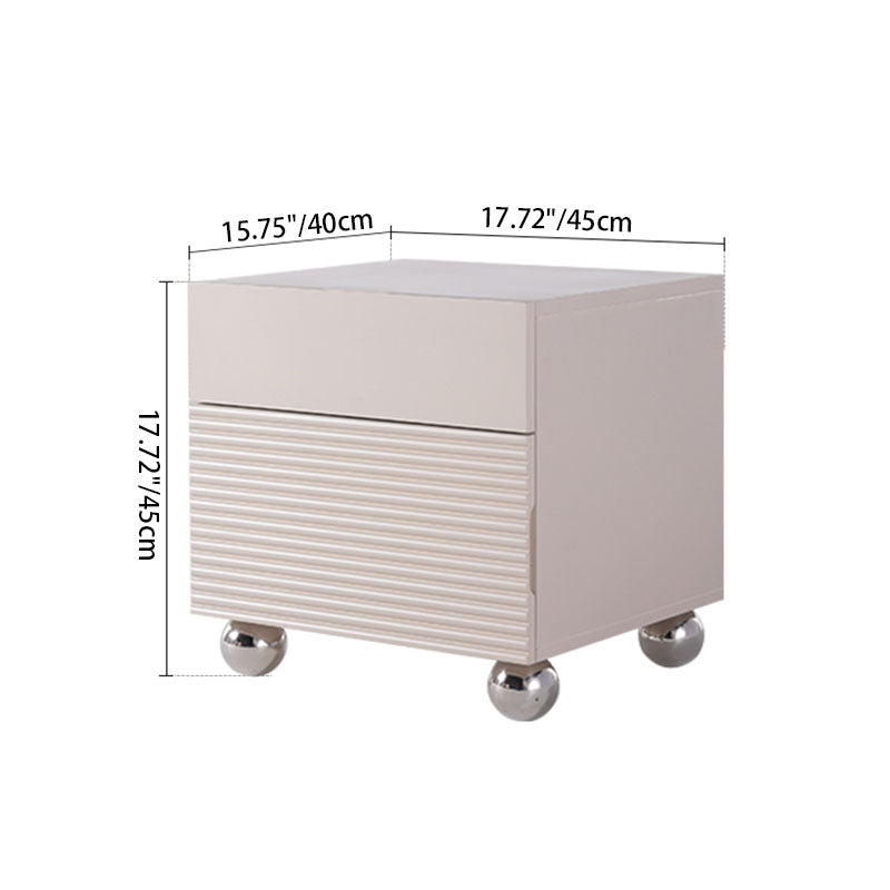 Modern Minimalist Polished Metal Legs Bedside Table - Ribbed 2 Drawer Nightstand For Bedroom Lumendat