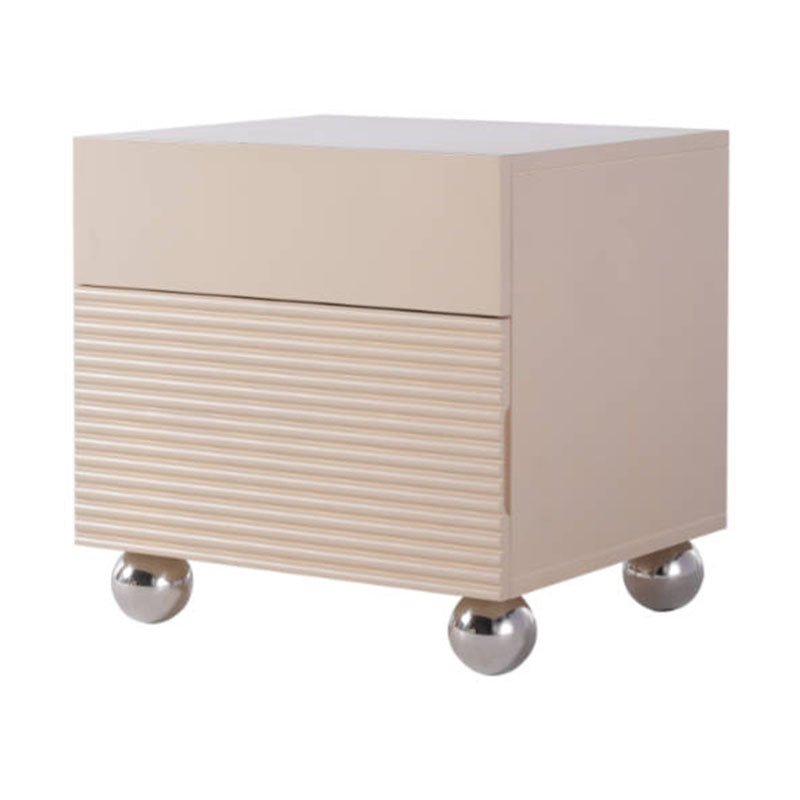 Modern Minimalist Polished Metal Legs Bedside Table - Ribbed 2 Drawer Nightstand For Bedroom Lumendat