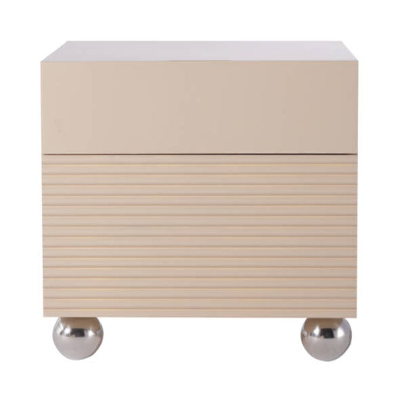 Modern Minimalist Polished Metal Legs Bedside Table - Ribbed 2 Drawer Nightstand For Bedroom Lumendat