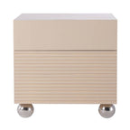 Modern Minimalist Polished Metal Legs Bedside Table - Ribbed 2 Drawer Nightstand For Bedroom Lumendat