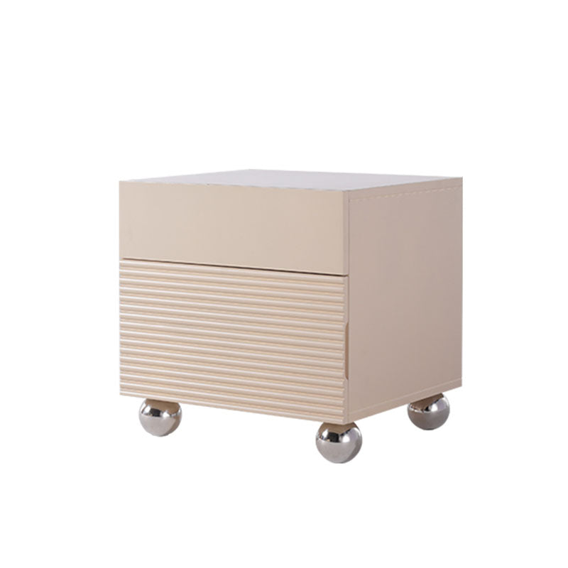 Modern Minimalist Polished Metal Legs Bedside Table - Ribbed 2 Drawer Nightstand For Bedroom Lumendat