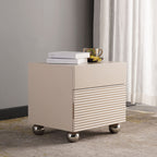 Modern Minimalist Polished Metal Legs Bedside Table - Ribbed 2 Drawer Nightstand For Bedroom Lumendat