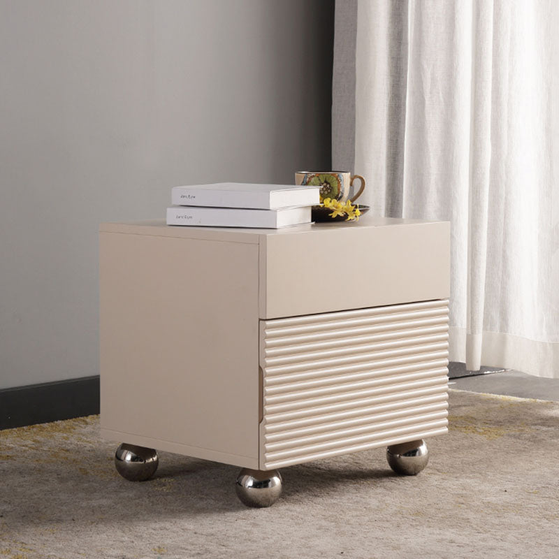 Modern Minimalist Polished Metal Legs Bedside Table - Ribbed 2 Drawer Nightstand For Bedroom Lumendat
