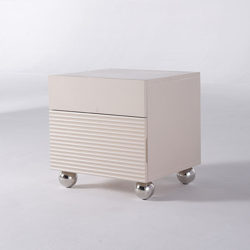 Modern Minimalist Polished Metal Legs Bedside Table - Ribbed 2 Drawer Nightstand For Bedroom Lumendat