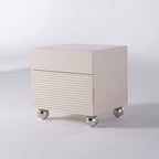 Modern Minimalist Polished Metal Legs Bedside Table - Ribbed 2 Drawer Nightstand For Bedroom Lumendat