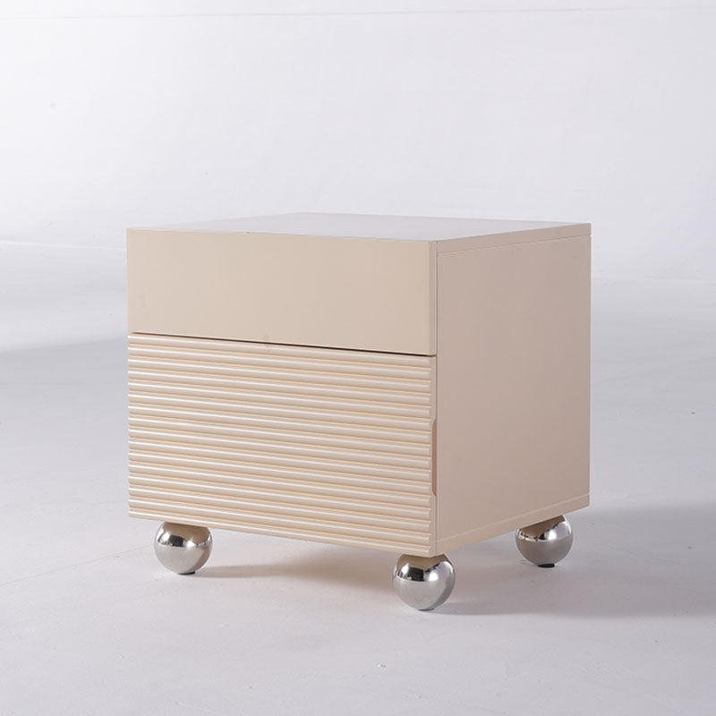 Modern Minimalist Polished Metal Legs Bedside Table - Ribbed 2 Drawer Nightstand For Bedroom Lumendat