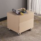 Modern Minimalist Polished Metal Legs Bedside Table - Ribbed 2 Drawer Nightstand For Bedroom Lumendat