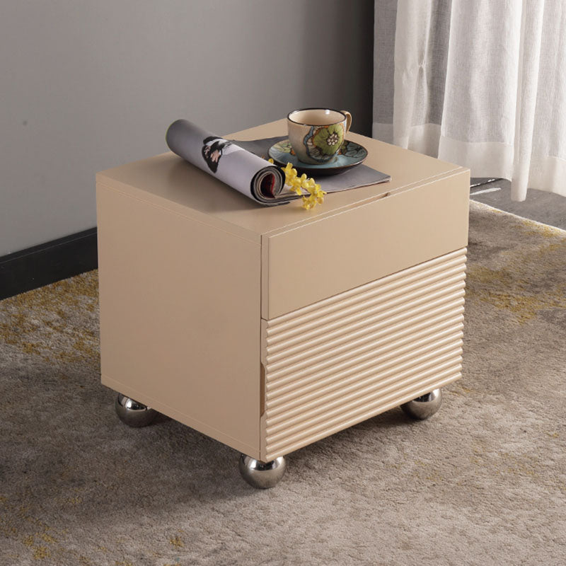 Modern Minimalist Polished Metal Legs Bedside Table - Ribbed 2 Drawer Nightstand For Bedroom Lumendat