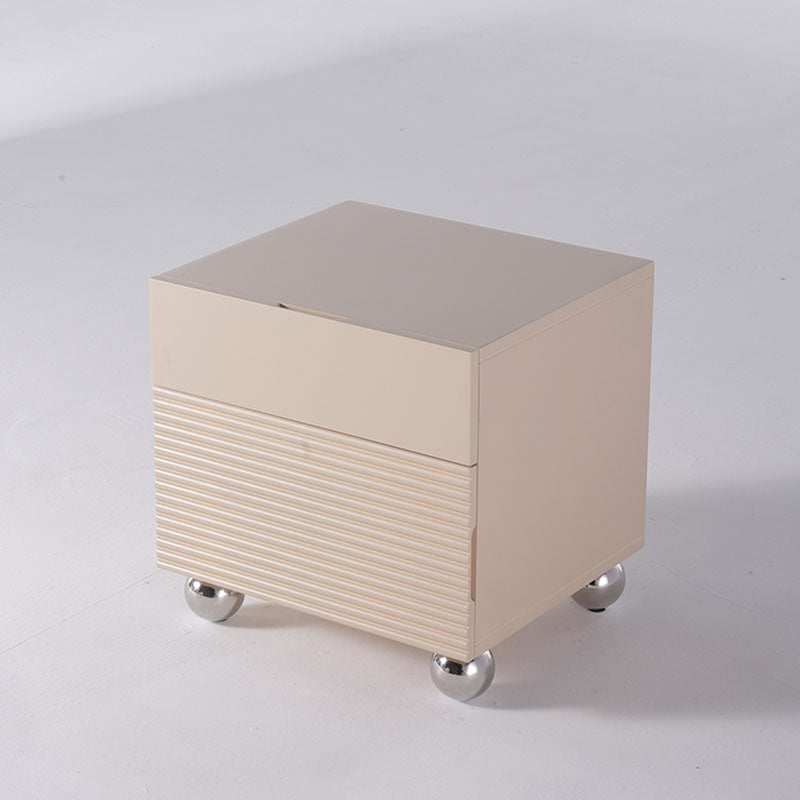 Modern Minimalist Polished Metal Legs Bedside Table - Ribbed 2 Drawer Nightstand For Bedroom Lumendat