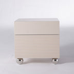 Modern Minimalist Polished Metal Legs Bedside Table - Ribbed 2 Drawer Nightstand For Bedroom Lumendat