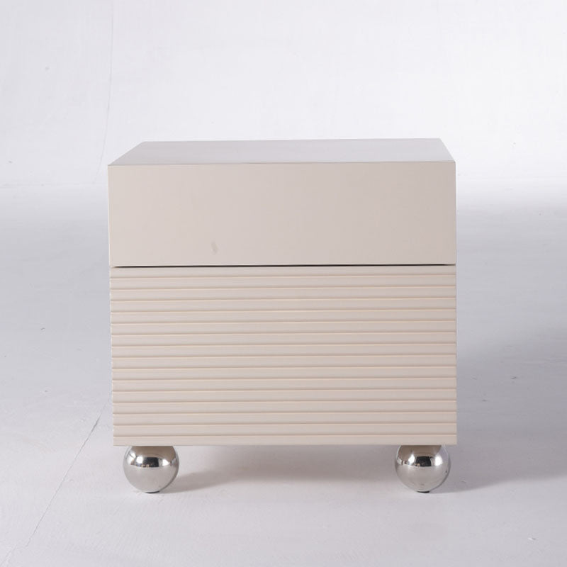 Modern Minimalist Polished Metal Legs Bedside Table - Ribbed 2 Drawer Nightstand For Bedroom Lumendat