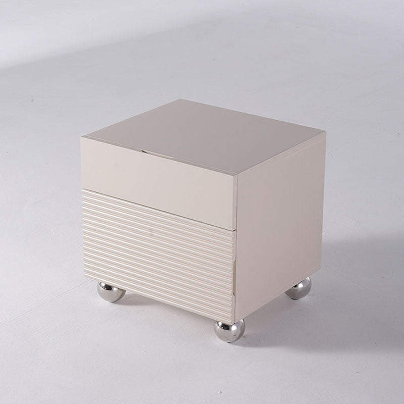 Modern Minimalist Polished Metal Legs Bedside Table - Ribbed 2 Drawer Nightstand For Bedroom Lumendat