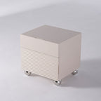 Modern Minimalist Polished Metal Legs Bedside Table - Ribbed 2 Drawer Nightstand For Bedroom Lumendat