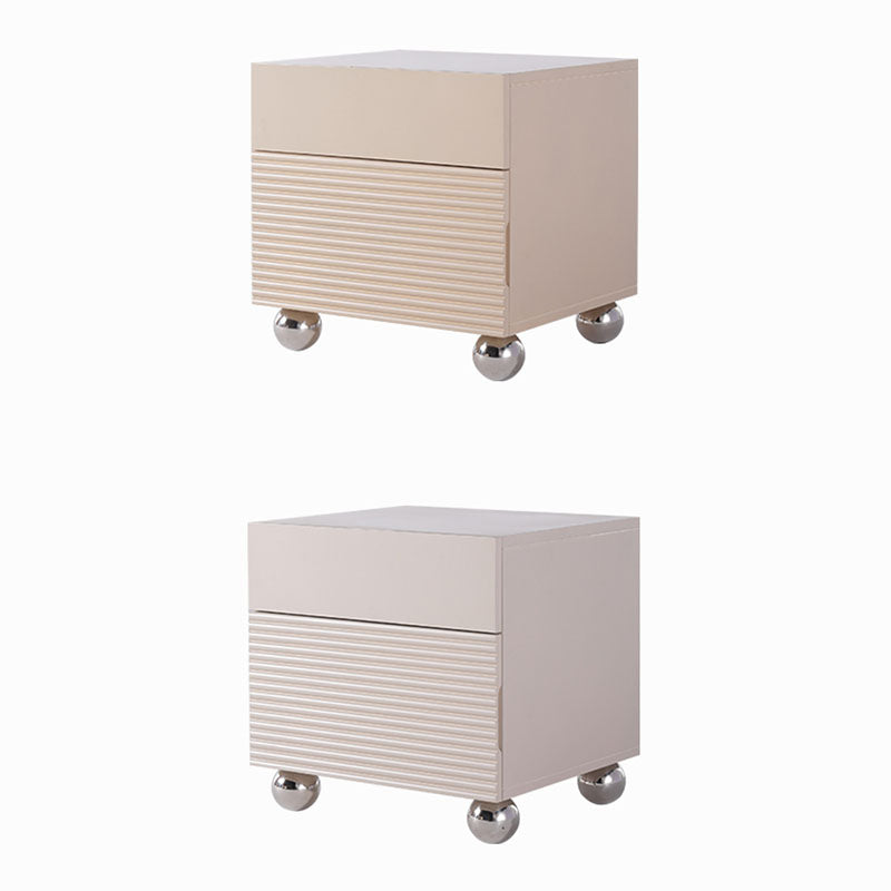 Modern Minimalist Polished Metal Legs Bedside Table - Ribbed 2 Drawer Nightstand For Bedroom Lumendat