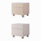 Modern Minimalist Polished Metal Legs Bedside Table - Ribbed 2 Drawer Nightstand For Bedroom Lumendat
