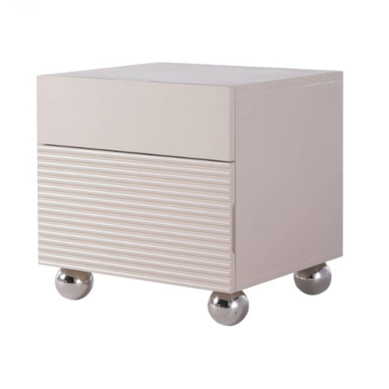 Modern Minimalist Polished Metal Legs Bedside Table - Ribbed 2 Drawer Nightstand For Bedroom Lumendat