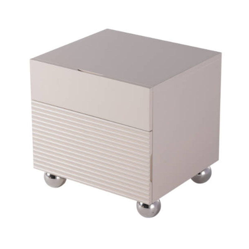Modern Minimalist Polished Metal Legs Bedside Table - Ribbed 2 Drawer Nightstand For Bedroom Lumendat