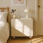 Contemporary Creative 2 Drawers Nightstand - Curved Front Stainless Steel Ball Legs Bedside Table For Bedroom Lumendat
