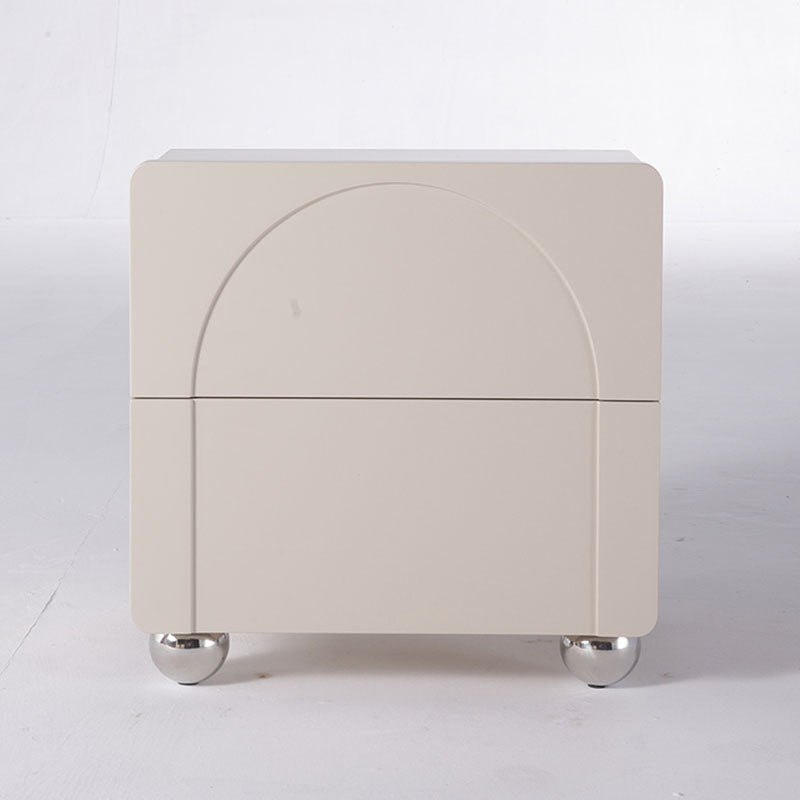Contemporary Creative 2 Drawers Nightstand - Curved Front Stainless Steel Ball Legs Bedside Table For Bedroom Lumendat