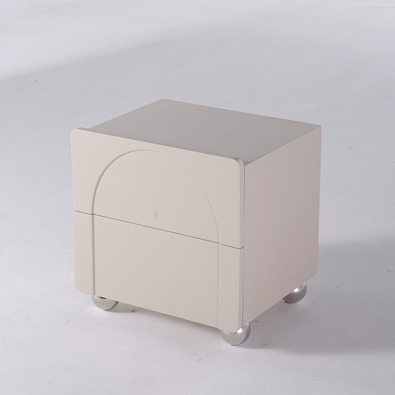 Contemporary Creative 2 Drawers Nightstand - Curved Front Stainless Steel Ball Legs Bedside Table For Bedroom Lumendat