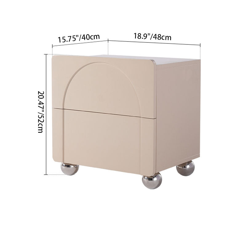 Contemporary Creative 2 Drawers Nightstand - Curved Front Stainless Steel Ball Legs Bedside Table For Bedroom Lumendat