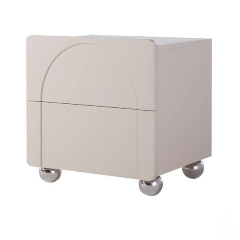 Contemporary Creative 2 Drawers Nightstand - Curved Front Stainless Steel Ball Legs Bedside Table For Bedroom Lumendat