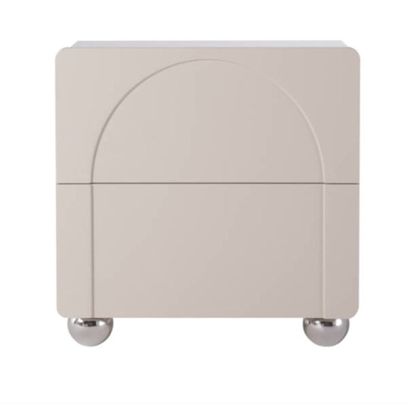 Contemporary Creative 2 Drawers Nightstand - Curved Front Stainless Steel Ball Legs Bedside Table For Bedroom Lumendat