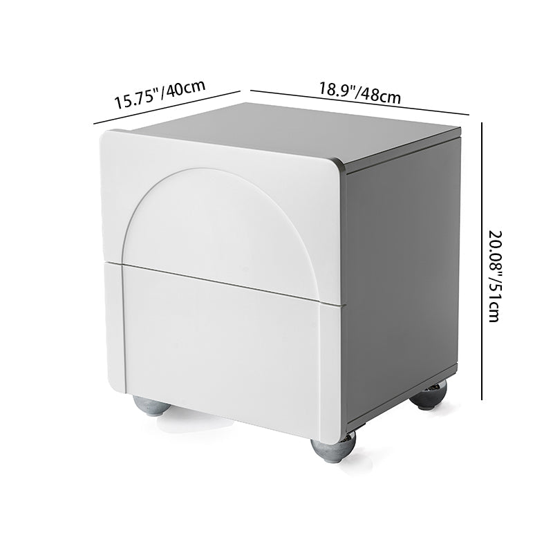 Contemporary Creative 2 Drawers Nightstand - Curved Front Stainless Steel Ball Legs Bedside Table For Bedroom Lumendat