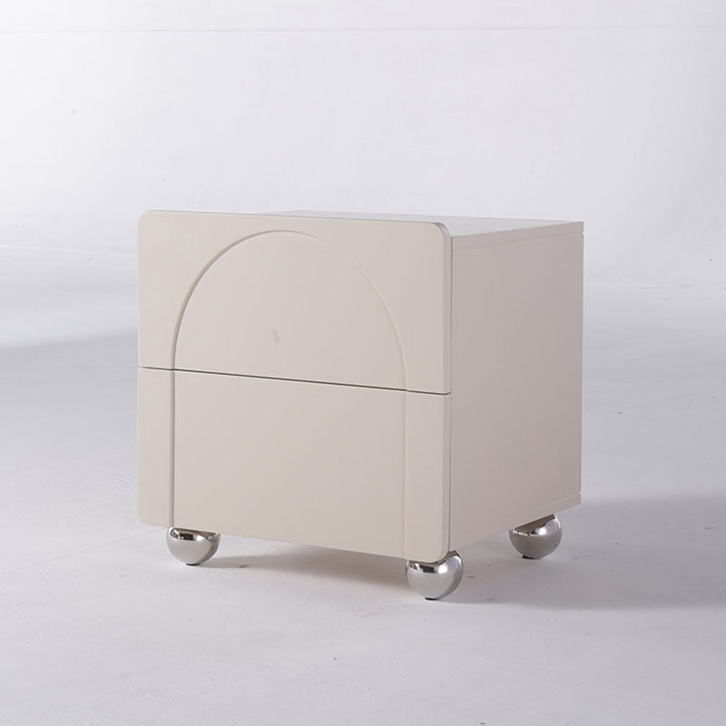 Contemporary Creative 2 Drawers Nightstand - Curved Front Stainless Steel Ball Legs Bedside Table For Bedroom Lumendat