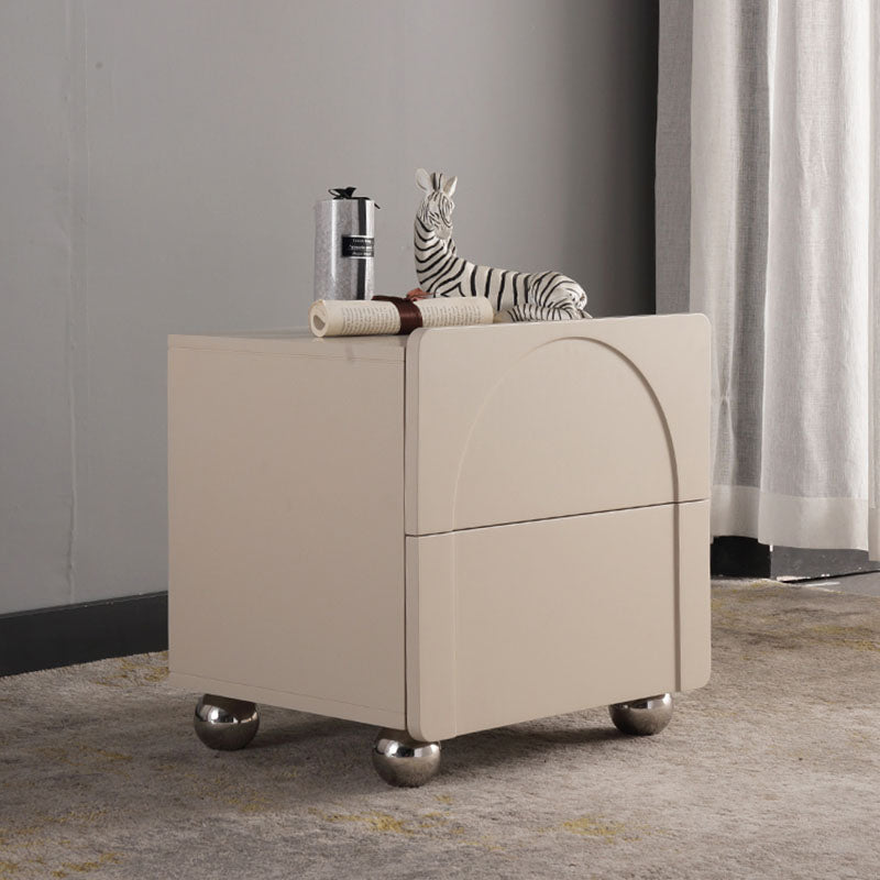 Contemporary Creative 2 Drawers Nightstand - Curved Front Stainless Steel Ball Legs Bedside Table For Bedroom Lumendat