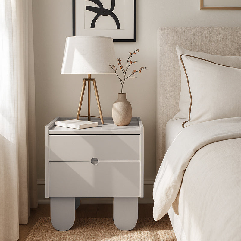 Contemporary Creative Semi-Circular Bedside Cabinet - Artistic 2 Drawers Nightstand For Bedroom Lumendat