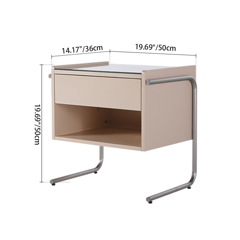 Contemporary Industrial Stainless Steel Bedside Table - 1 Drawer Open Shelf Nightstand For Bedroom Lumendat