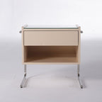 Contemporary Industrial Stainless Steel Bedside Table - 1 Drawer Open Shelf Nightstand For Bedroom Lumendat