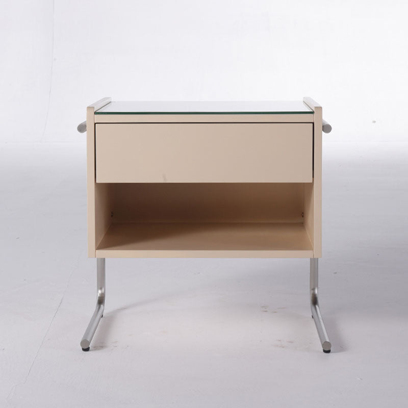 Contemporary Industrial Stainless Steel Bedside Table - 1 Drawer Open Shelf Nightstand For Bedroom Lumendat