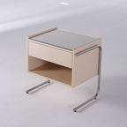 Contemporary Industrial Stainless Steel Bedside Table - 1 Drawer Open Shelf Nightstand For Bedroom Lumendat