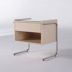 Contemporary Industrial Stainless Steel Bedside Table - 1 Drawer Open Shelf Nightstand For Bedroom Lumendat
