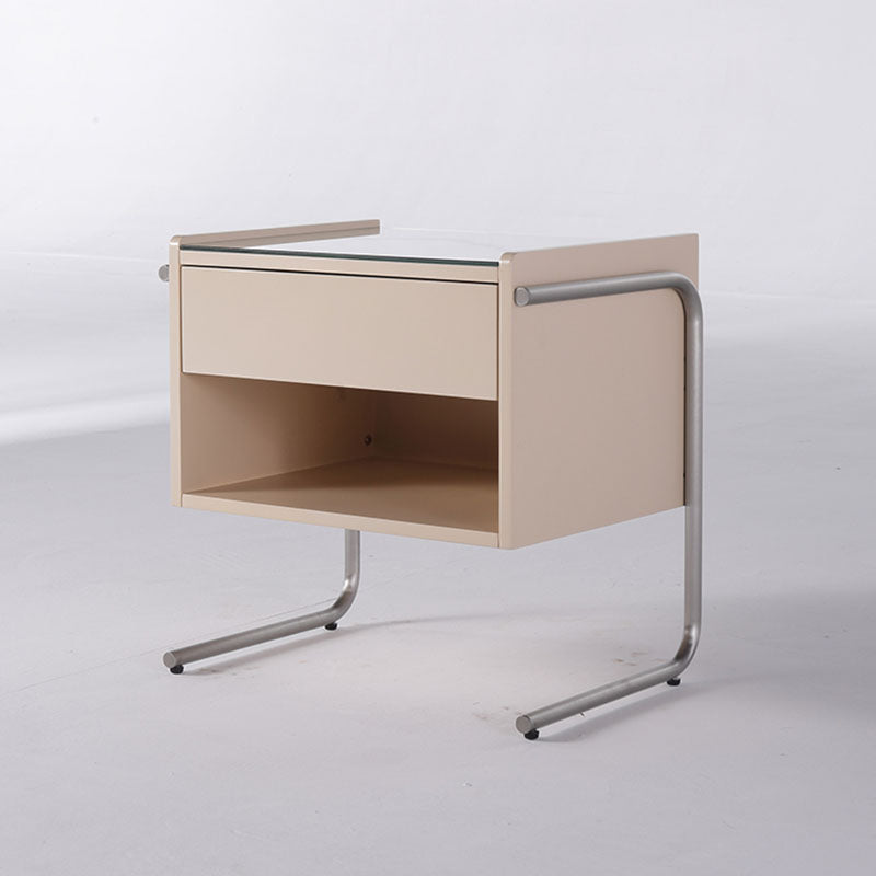 Contemporary Industrial Stainless Steel Bedside Table - 1 Drawer Open Shelf Nightstand For Bedroom Lumendat