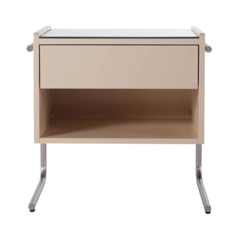 Contemporary Industrial Stainless Steel Bedside Table - 1 Drawer Open Shelf Nightstand For Bedroom Lumendat