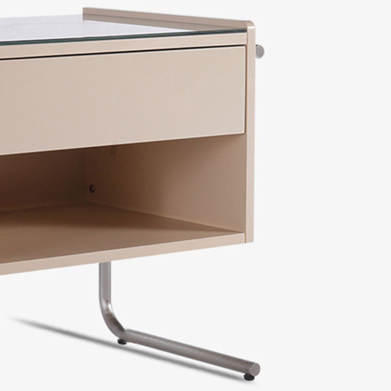 Contemporary Industrial Stainless Steel Bedside Table - 1 Drawer Open Shelf Nightstand For Bedroom Lumendat