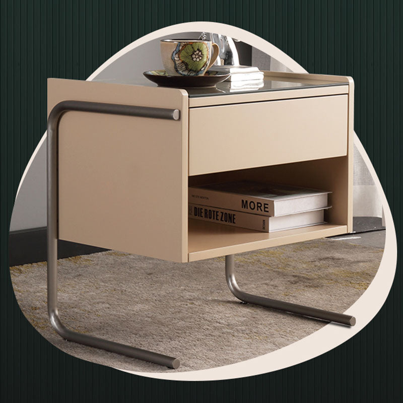 Contemporary Industrial Stainless Steel Bedside Table - 1 Drawer Open Shelf Nightstand For Bedroom Lumendat